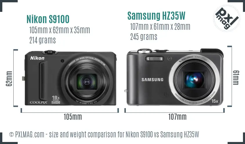 Nikon S9100 vs Samsung HZ35W size comparison