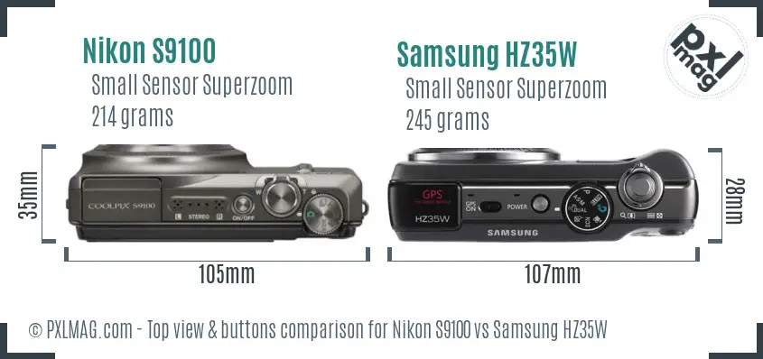 Nikon S9100 vs Samsung HZ35W top view buttons comparison