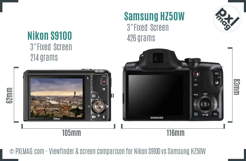 Nikon S9100 vs Samsung HZ50W Screen and Viewfinder comparison