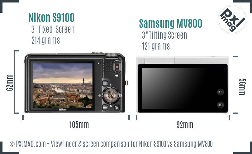 Nikon S9100 vs Samsung MV800 Screen and Viewfinder comparison
