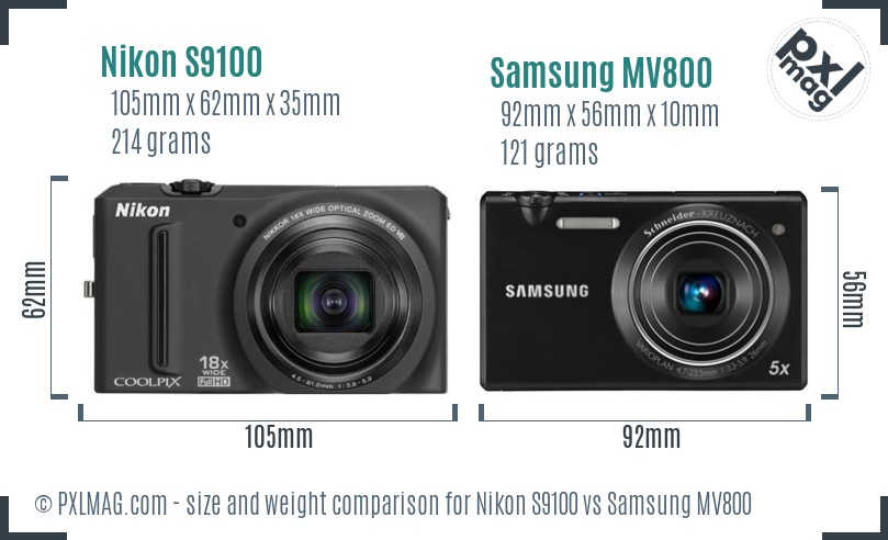 Nikon S9100 vs Samsung MV800 size comparison