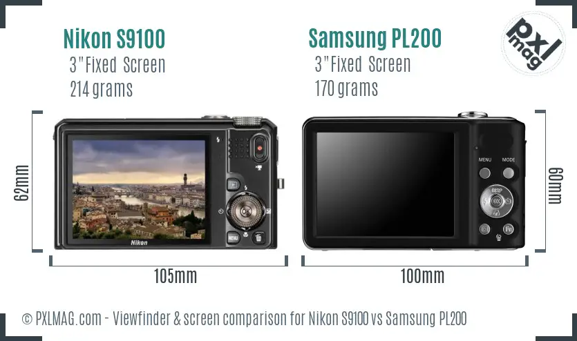 Nikon S9100 vs Samsung PL200 Screen and Viewfinder comparison