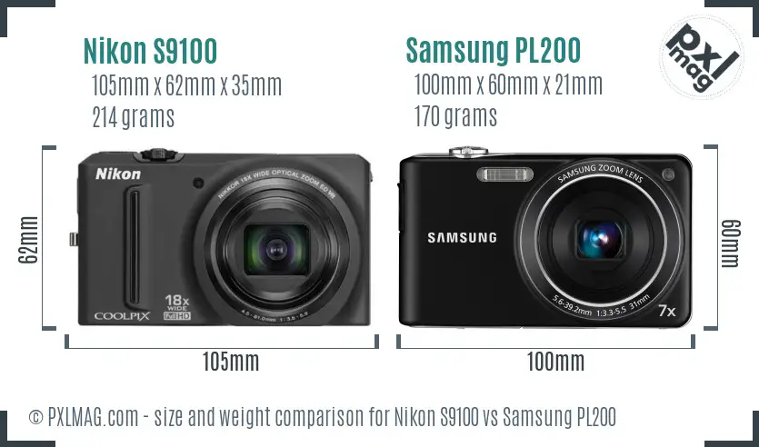 Nikon S9100 vs Samsung PL200 size comparison