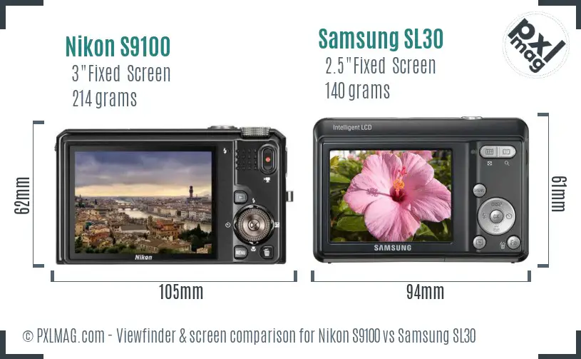 Nikon S9100 vs Samsung SL30 Screen and Viewfinder comparison