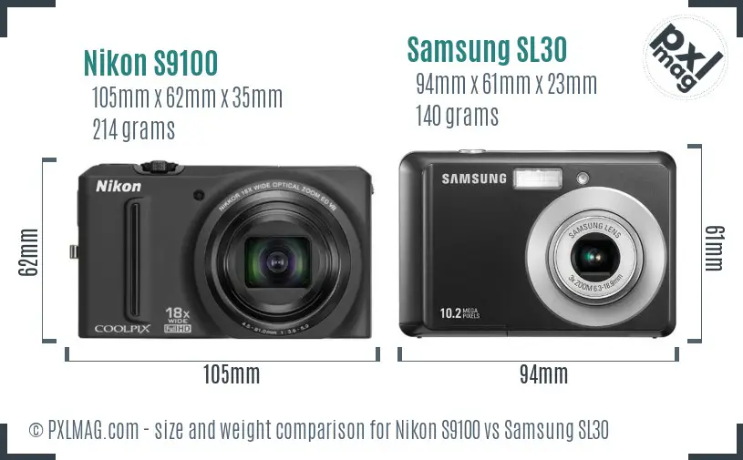Nikon S9100 vs Samsung SL30 size comparison
