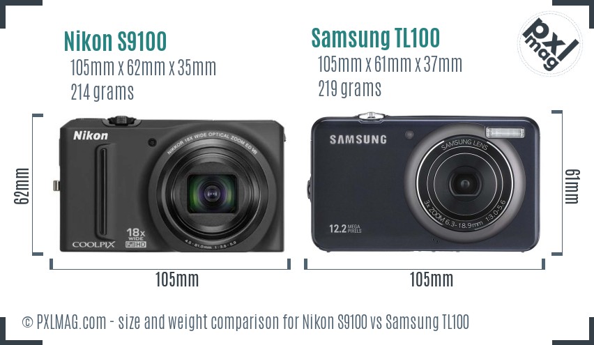 Nikon S9100 vs Samsung TL100 size comparison Nikon S9100 vs Samsung TL100 size comparison