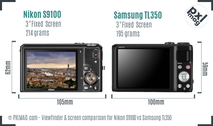Nikon S9100 vs Samsung TL350 Screen and Viewfinder comparison
