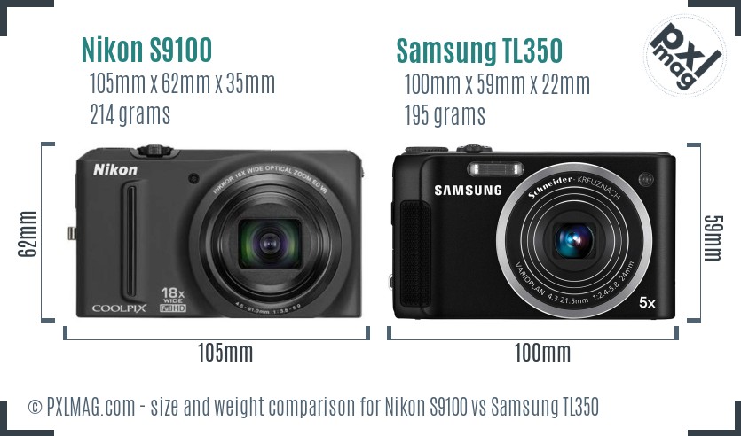 Nikon S9100 vs Samsung TL350 size comparison