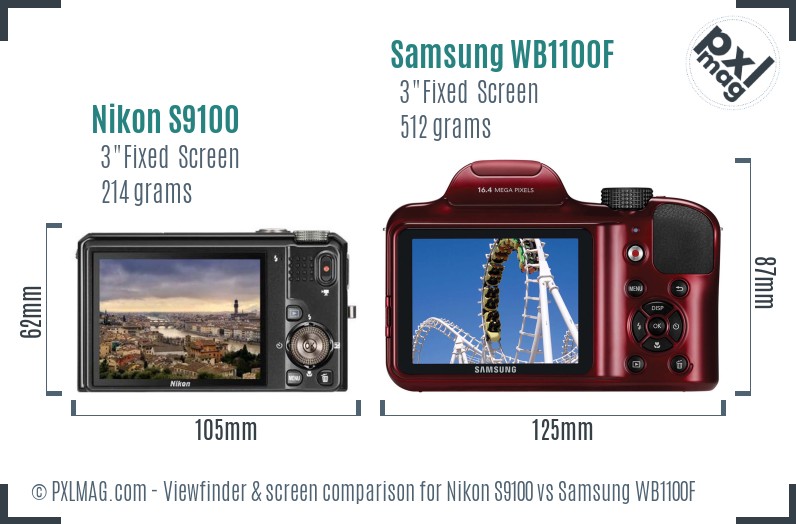 Nikon S9100 vs Samsung WB1100F Screen and Viewfinder comparison