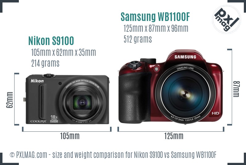 Nikon S9100 vs Samsung WB1100F size comparison