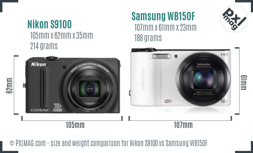 Nikon S9100 vs Samsung WB150F size comparison Nikon S9100 vs Samsung WB150F size comparison
