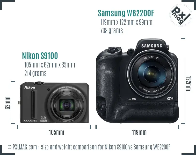 Nikon S9100 vs Samsung WB2200F size comparison