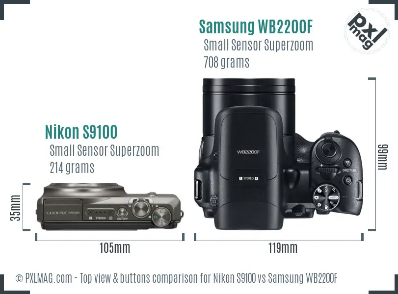 Nikon S9100 vs Samsung WB2200F top view buttons comparison