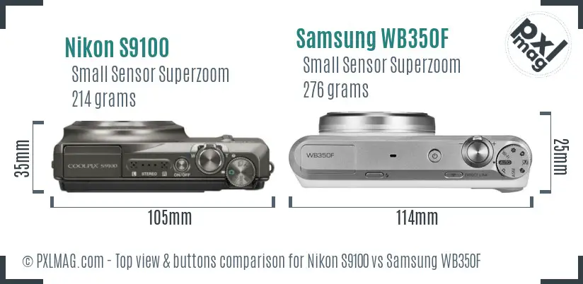 Nikon S9100 vs Samsung WB350F top view buttons comparison