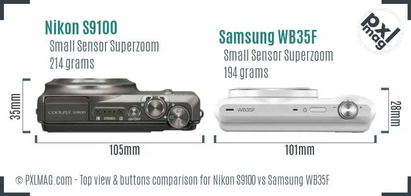 Nikon S9100 vs Samsung WB35F top view buttons comparison Nikon S9100 vs Samsung WB35F top view buttons comparison