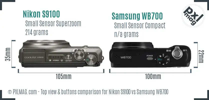 Nikon S9100 vs Samsung WB700 top view buttons comparison