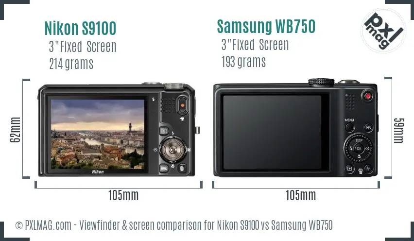 Nikon S9100 vs Samsung WB750 Screen and Viewfinder comparison