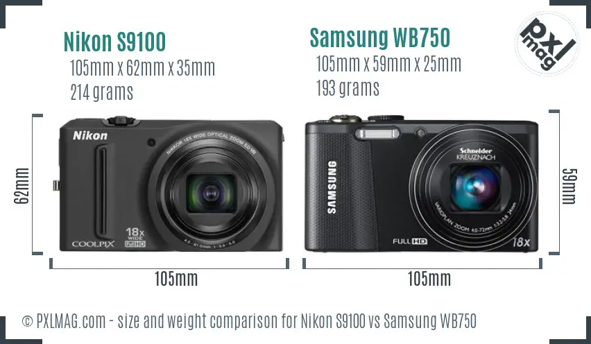 Nikon S9100 vs Samsung WB750 size comparison Nikon S9100 vs Samsung WB750 size comparison