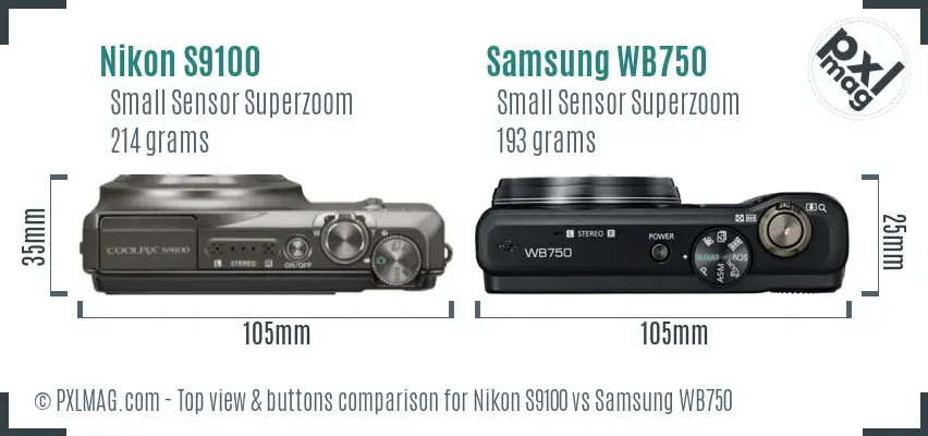 Nikon S9100 vs Samsung WB750 top view buttons comparison