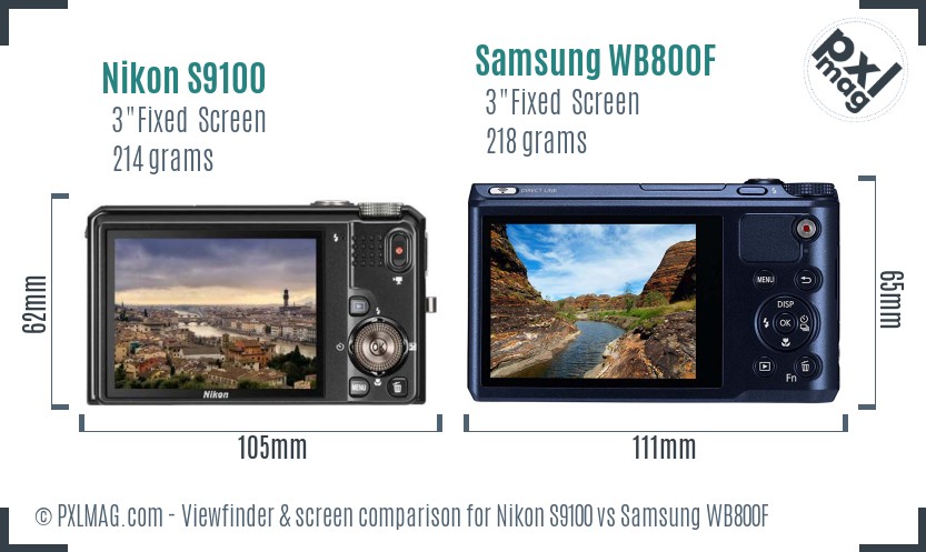 Nikon S9100 vs Samsung WB800F Screen and Viewfinder comparison