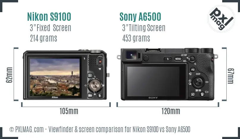 Nikon S9100 vs Sony A6500 Screen and Viewfinder comparison