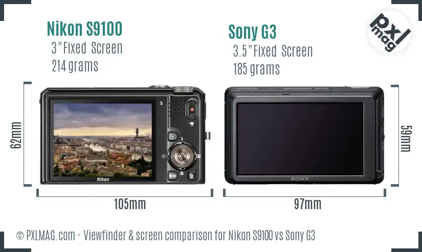 Nikon S9100 vs Sony G3 Screen and Viewfinder comparison