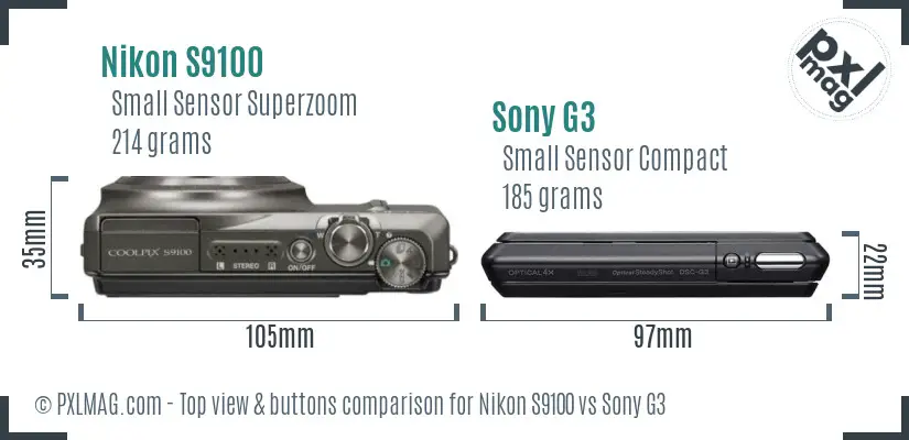 Nikon S9100 vs Sony G3 top view buttons comparison