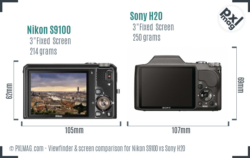 Nikon S9100 vs Sony H20 Screen and Viewfinder comparison