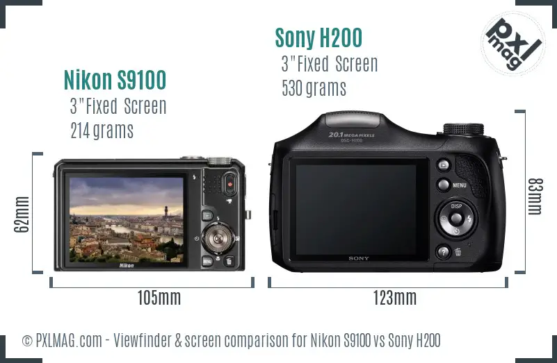 Nikon S9100 vs Sony H200 Screen and Viewfinder comparison