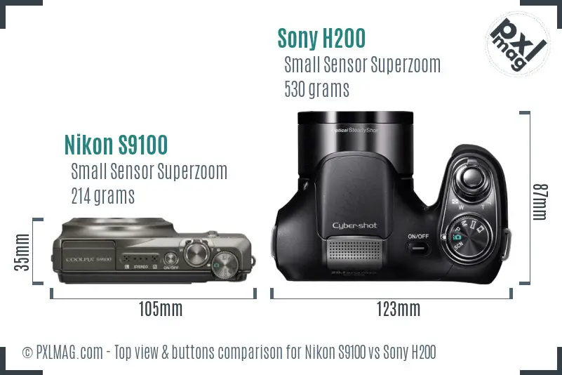 Nikon S9100 vs Sony H200 top view buttons comparison