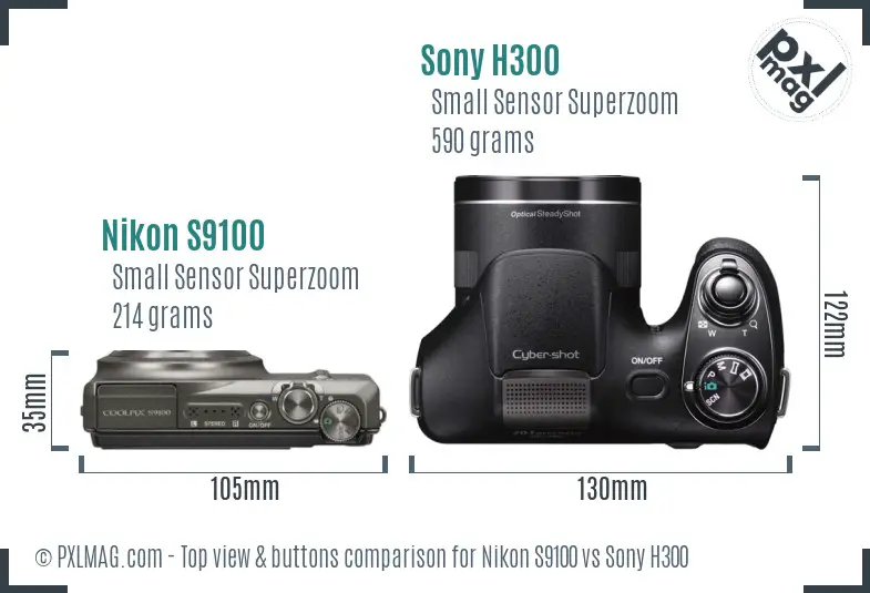 Nikon S9100 vs Sony H300 top view buttons comparison