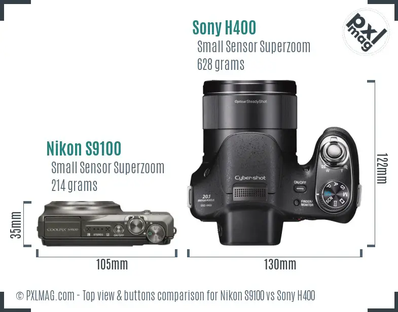 Nikon S9100 vs Sony H400 top view buttons comparison Nikon S9100 vs Sony H400 top view buttons comparison