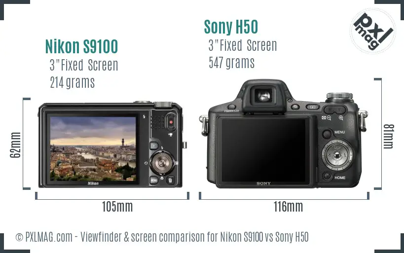Nikon S9100 vs Sony H50 Screen and Viewfinder comparison
