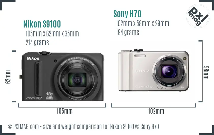 Nikon S9100 vs Sony H70 size comparison