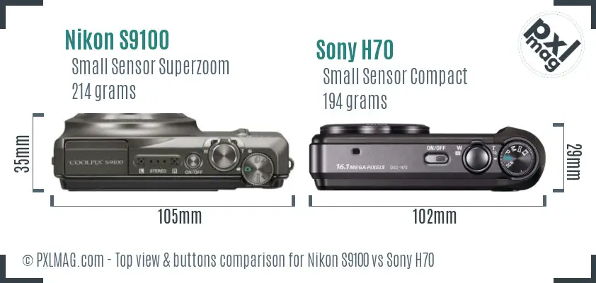 Nikon S9100 vs Sony H70 top view buttons comparison