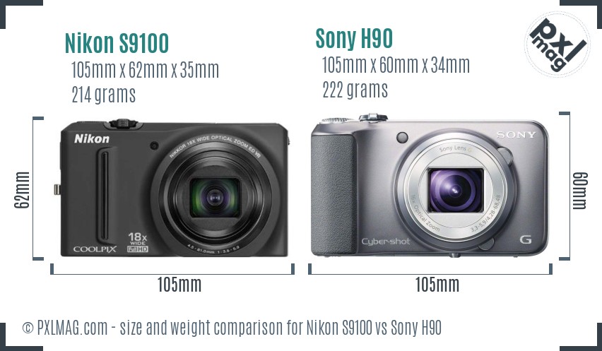 Nikon S9100 vs Sony H90 size comparison Nikon S9100 vs Sony H90 size comparison