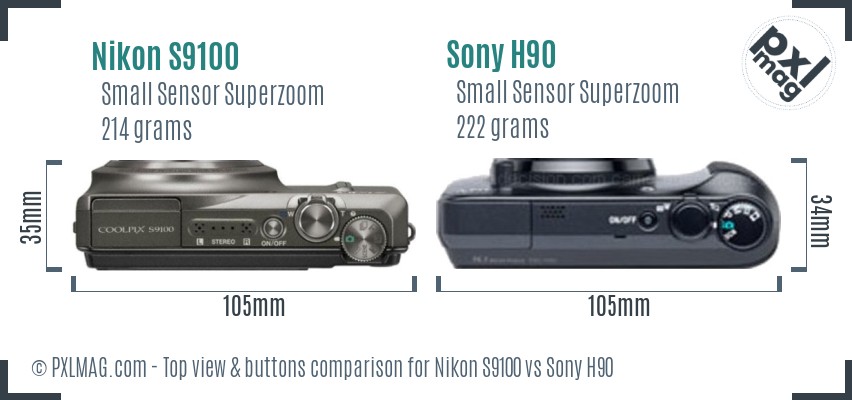 Nikon S9100 vs Sony H90 top view buttons comparison