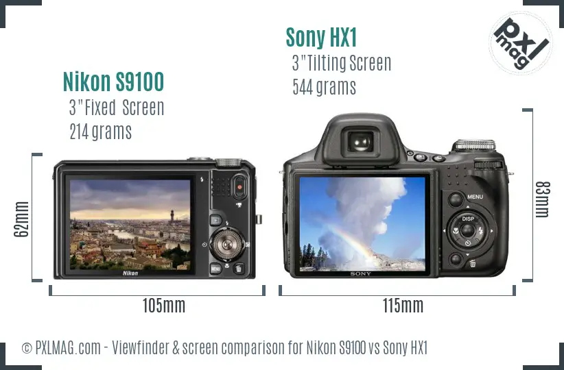 Nikon S9100 vs Sony HX1 Screen and Viewfinder comparison