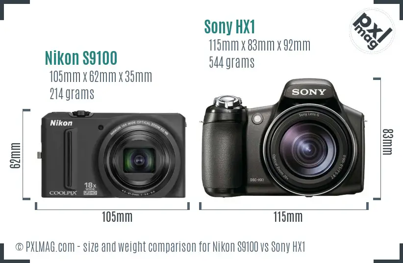 Nikon S9100 vs Sony HX1 size comparison