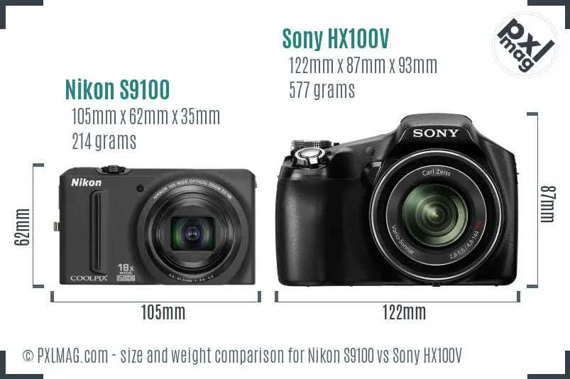 Nikon S9100 vs Sony HX100V size comparison Nikon S9100 vs Sony HX100V size comparison