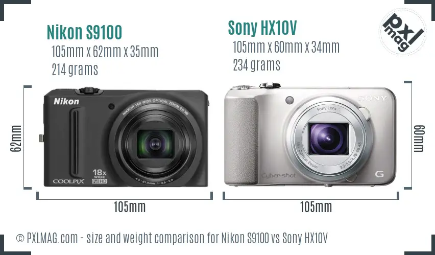 Nikon S9100 vs Sony HX10V size comparison Nikon S9100 vs Sony HX10V size comparison