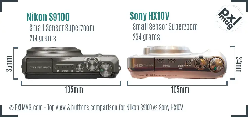 Nikon S9100 vs Sony HX10V top view buttons comparison Nikon S9100 vs Sony HX10V top view buttons comparison