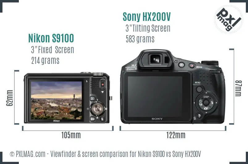 Nikon S9100 vs Sony HX200V Screen and Viewfinder comparison