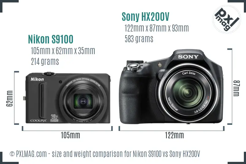 Nikon S9100 vs Sony HX200V size comparison