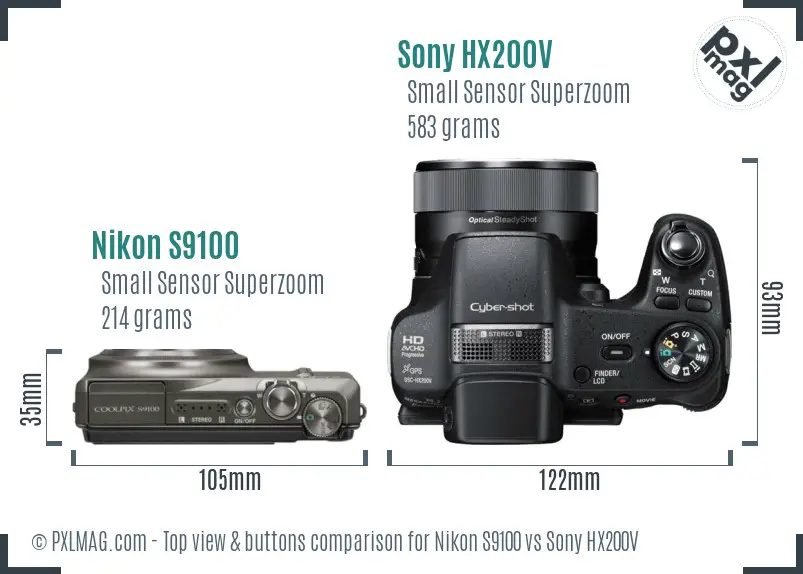 Nikon S9100 vs Sony HX200V top view buttons comparison