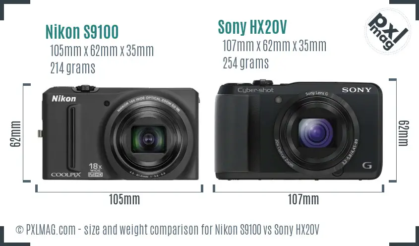 Nikon S9100 vs Sony HX20V size comparison Nikon S9100 vs Sony HX20V size comparison