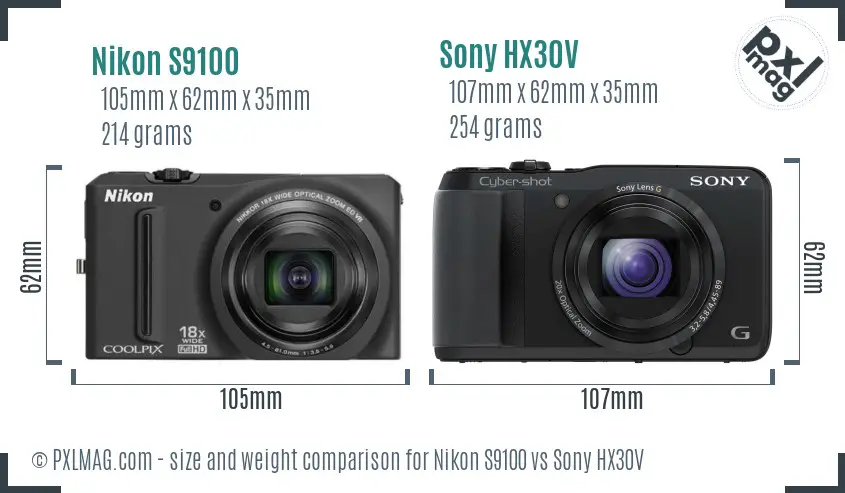 Nikon S9100 vs Sony HX30V size comparison Nikon S9100 vs Sony HX30V size comparison