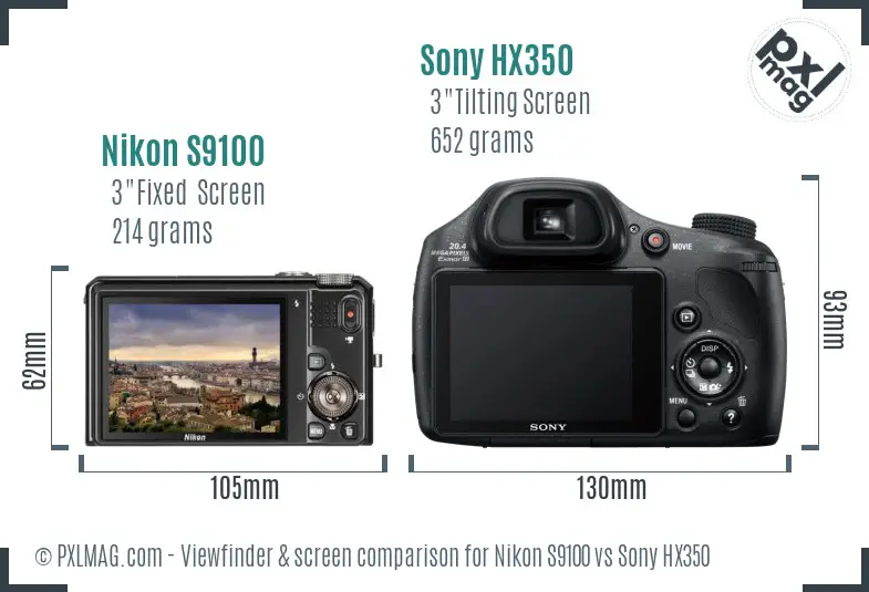 Nikon S9100 vs Sony HX350 Screen and Viewfinder comparison
