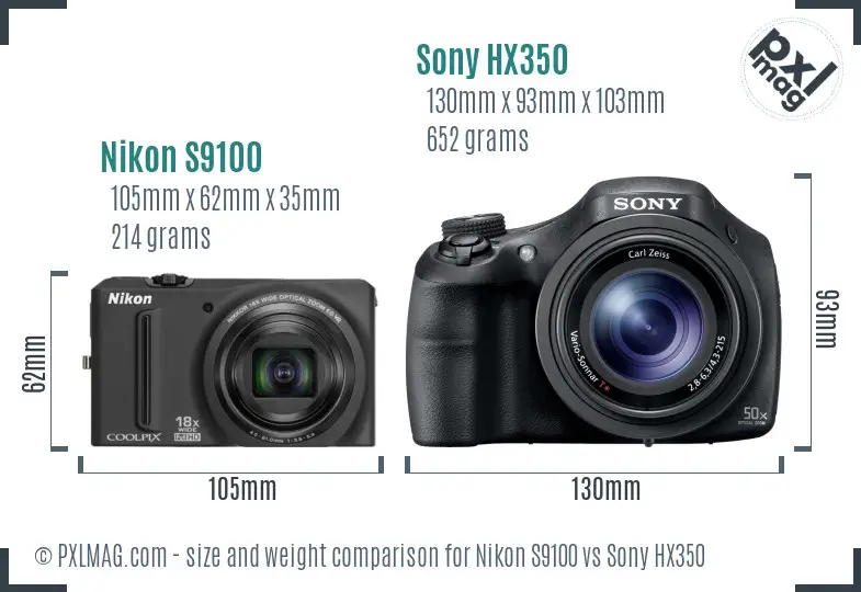Nikon S9100 vs Sony HX350 size comparison