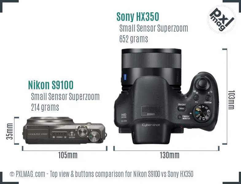 Nikon S9100 vs Sony HX350 top view buttons comparison